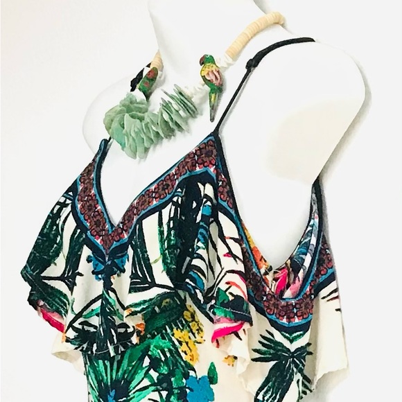 FLYING TOMATO Tropical Floral Ruffle JUMPSUIT Small - Picture 3 of 15